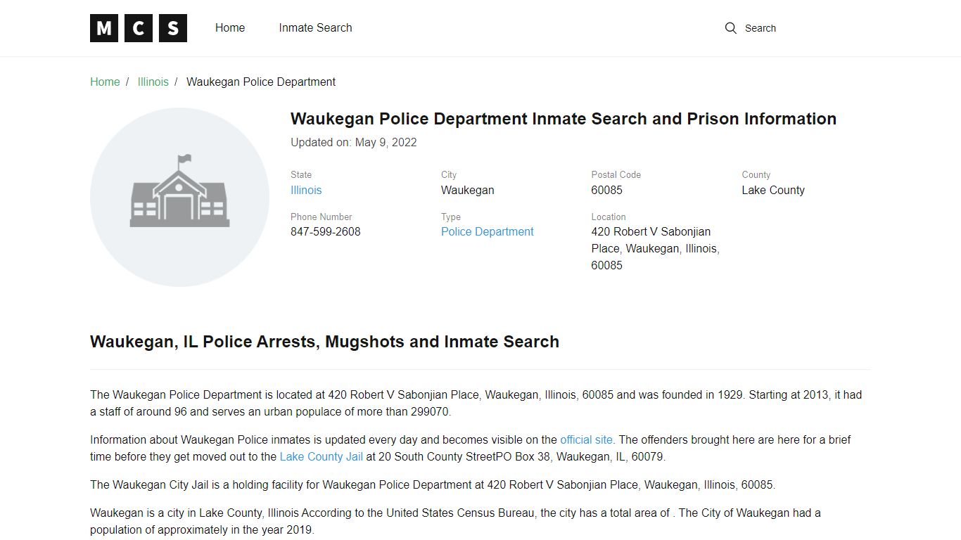 Waukegan Police Department Inmate Search and Prison ...